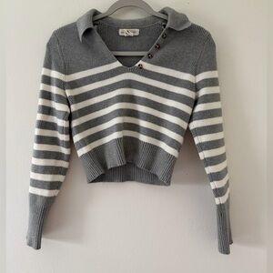Happily Grey Striped Collared Cropped Sweater size medium